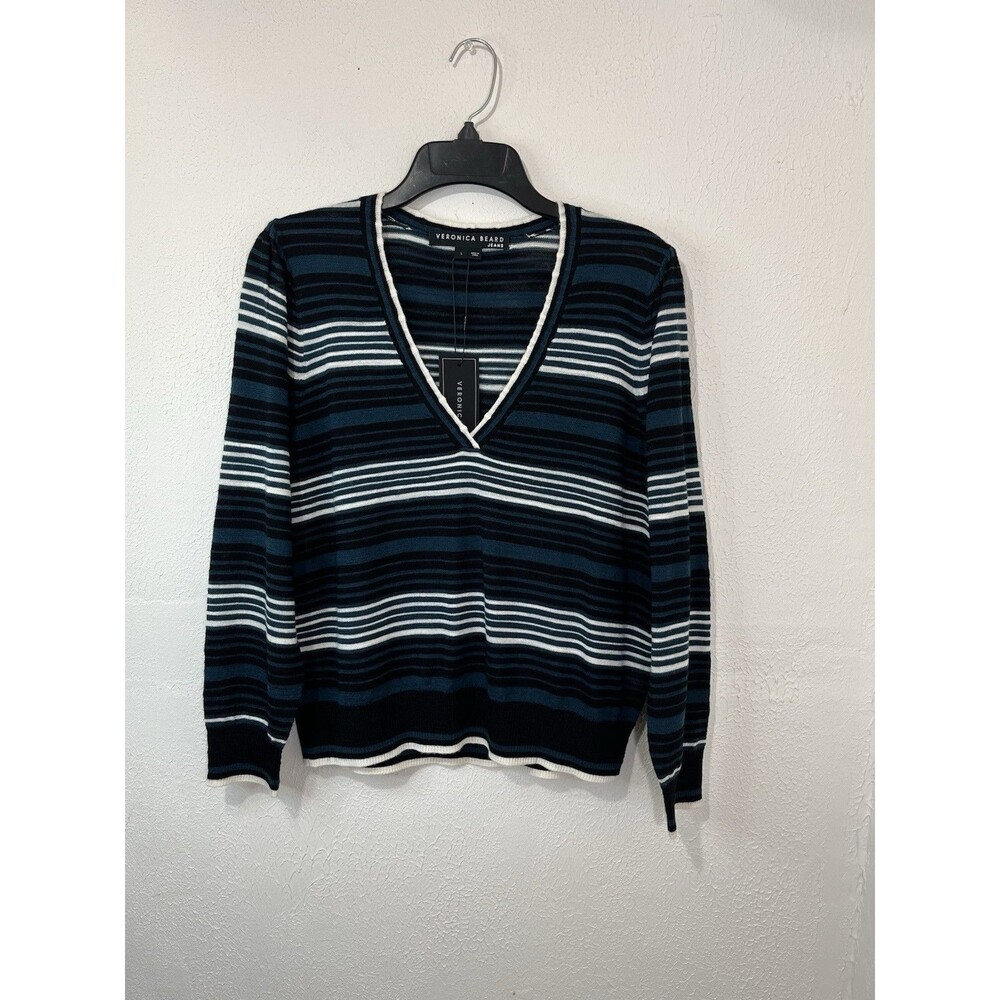 Veronica Beard Rosalin Striped Pullover Sweater Size Large Merino Wool